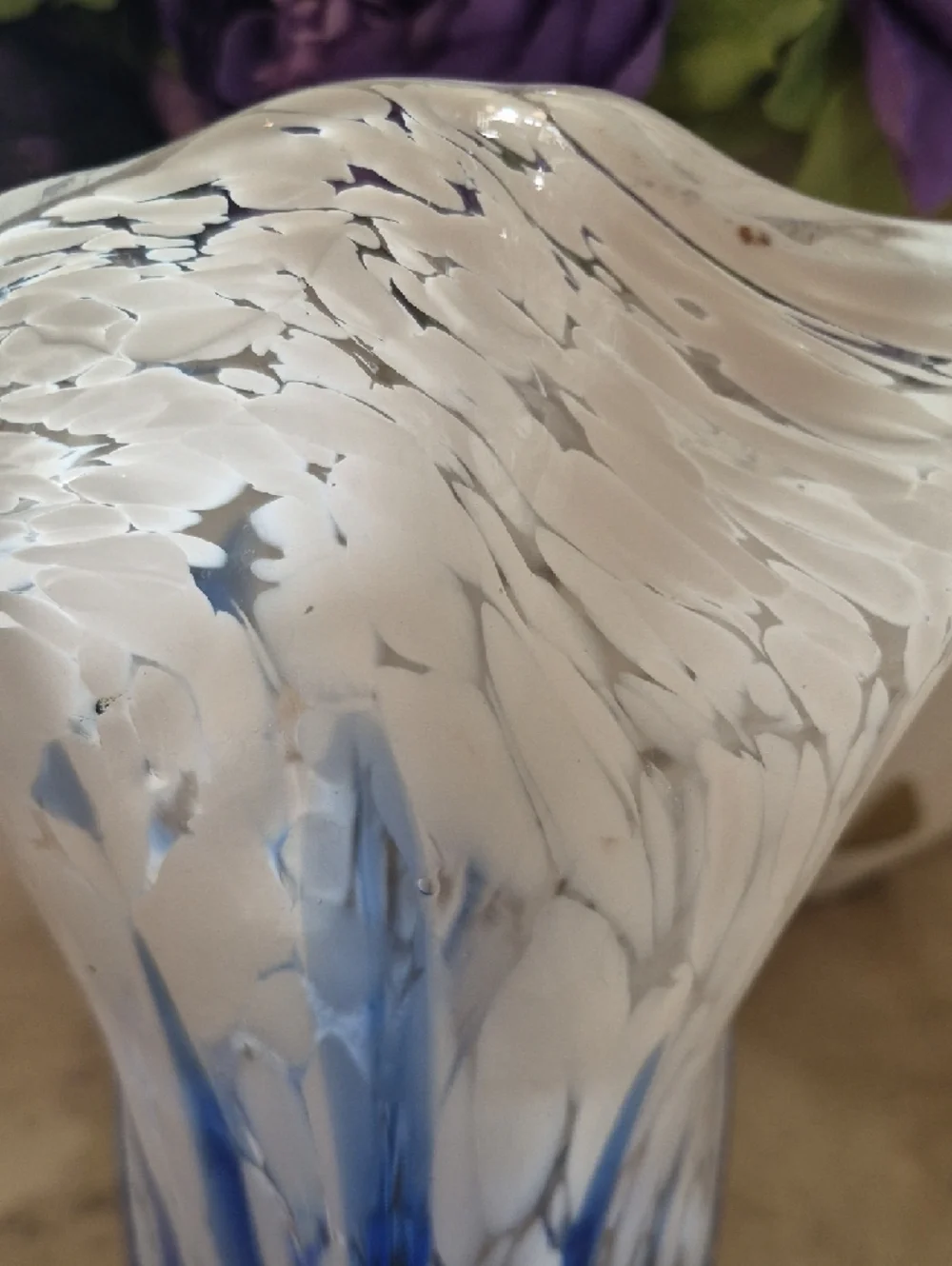 Neiman Marcus White and Blue Swirled Art Glass Vase